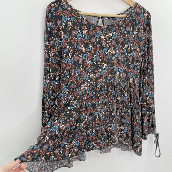 American Eagle Women’s Floral Flowy Toe Sleeve Blouse Sz M Boho Peasant Festival - Picture 5 of 10